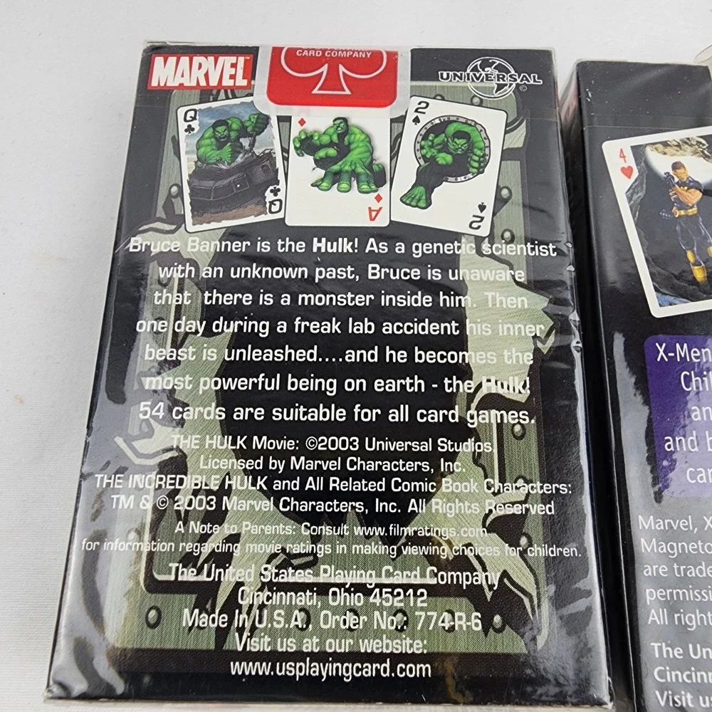 Vintage Marvel Hulk X Men‎ Playing Cards Sealed  Poker Size Bicycle Marvel Lot 2